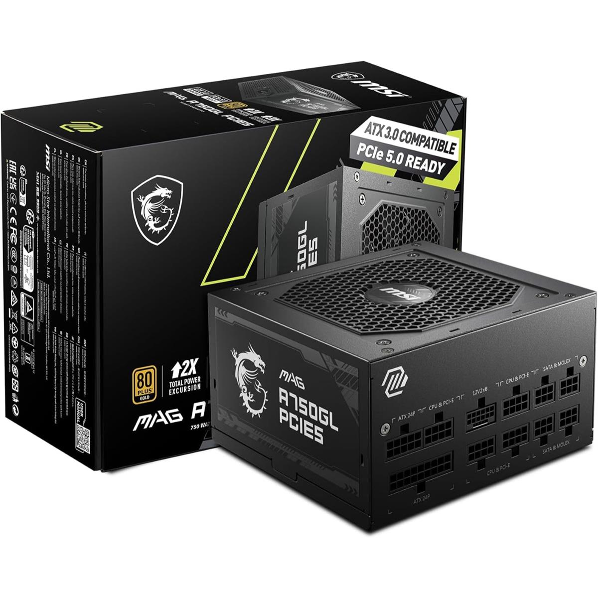 MSI Power Supply MAG A750GL PCIE5 750W 80 Plus Gold Fully Modular MSI Power Supply MAG A750GL PCIE5 750W 80 Plus Gold Fully Modular